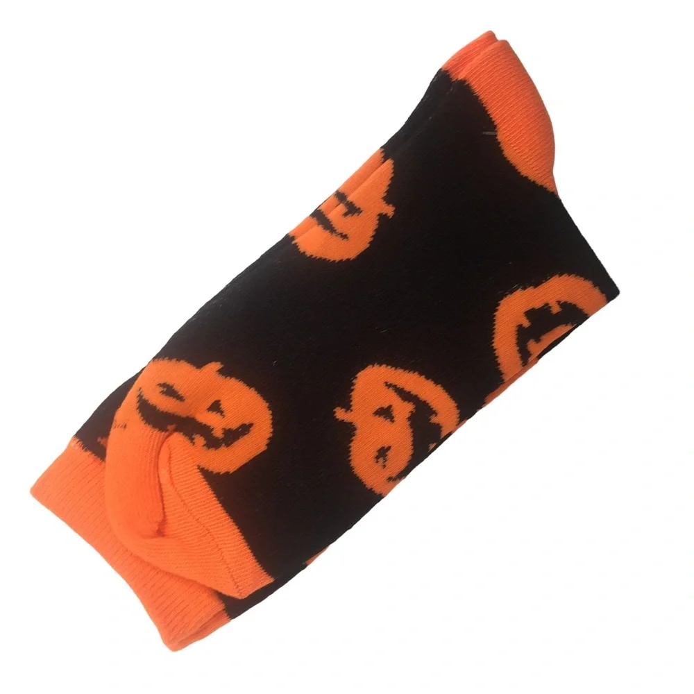 Mens Jack-O-Lantern Halloween Socks Black Orange Size 7-12